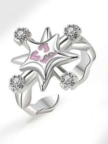 Anillo de corazón esmaltado para mujer, de moda, vintage, con forma de cruz, personalizado, anillo abierto, nicho, estilo genial, anillo para el dedo índice - Multicolor - Ver 11
