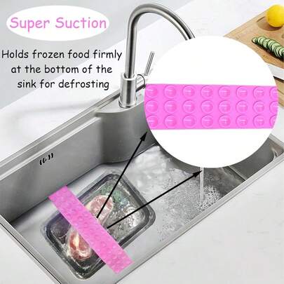 1pc Silicone Thawing Tray, Meat/Seafood/Steak Defrosting Tool With Strong Suction Cup, Prevents Floating, Silicone Defrosting Pad