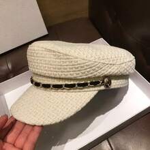 1Pc Women's New Vintage Fashion Flat Top Octagonal Hat Chain Decorated Duckbill Cap Naval Beret High-Quality Soft Breathable Skin-Friendly Adjustable Daily Wear Outdoor Travel Commute Street Party  Winter Outfits - 彩色 - 查看 8