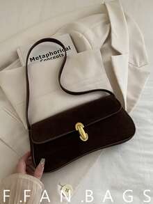 2025年秋季新款韩版时尚独特腋下包，时尚单肩包，带锁扣，小方包 - 咖啡 - 查看 1