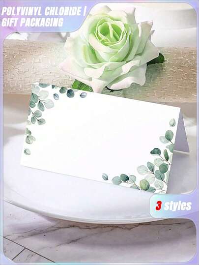 50 بطاقة مكان للحفلات الزفاف مائية الألوان مع نباتات خضراء، بطاقات مكان مطوية فارغة لتحديد المقاعد، بطاقات طاولة قابلة للطباعة، بطاقات اسم للحفلات والعشاء الزفاف، 3.5 * 4 بوصة (طازجة)، لوازم حفلة عيد الحب