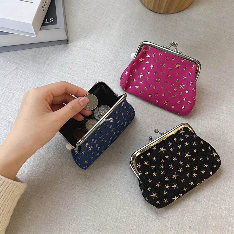 Cute Star Print Kiss Lock Coin Purse Mini Clutch Wallet For Women - Multicolor - View 1