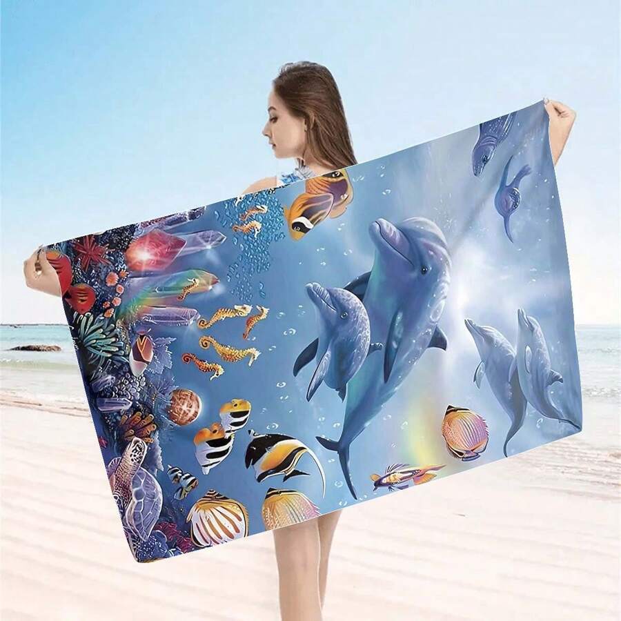 1条海洋动物印花速干沙滩巾，柔软舒适，男女通用，是沙滩必备佳品。 - A - 查看 1