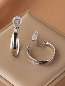 1 Pair Fashionable New Round Circle Iron Earrings For Women, Clip-On Earrings With Double Circles, Slimming & Elegant, Suitable For Daily Wear, Holiday Gift - Ear Clip - View 7