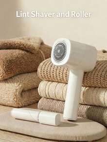 2-In-1 Fabric Shaver Lint Remover And Fabric Roller, Rechargeable Lint Remover Sweater Shaver Defuzzer For Removing Fuzz Pill Bobbles From Clothes Sweater Stocking Couch Furniture Blanket - White - View 1