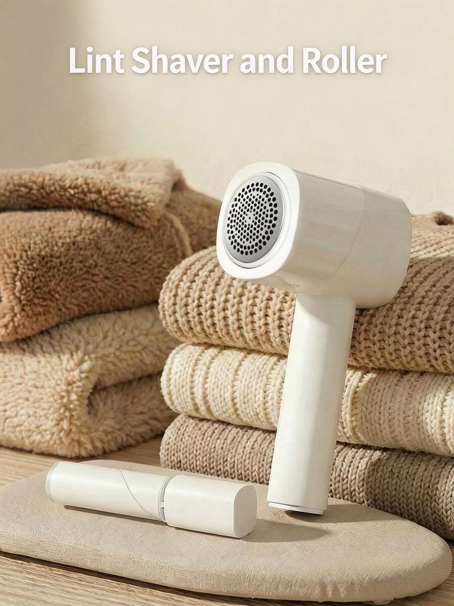 2-In-1 Fabric Shaver Lint Remover And Fabric Roller, Rechargeable Lint Remover Sweater Shaver Defuzzer For Removing Fuzz Pill Bobbles From Clothes Sweater Stocking Couch Furniture Blanket - White - View 1