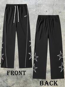 Men's Star Pattern Casual Sports Pants, 4-Season Wear - Black - View 1