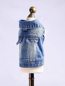 1pc Pet Jacket Coat, Dirt-Resistant Durable Fashionable Small Dog Clothes - Modern Jacket - Blue - View 5