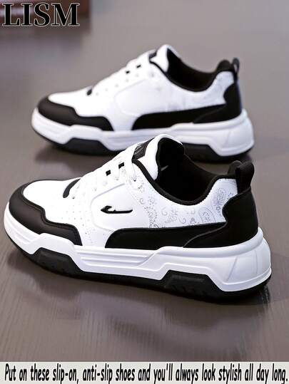  LISM Minimalist Style Cashew Flower Sneakers | Retro Textured Design, Eye-Catching, Platform Sole For Height Increase And Leg Lengthening, Non-Slip Soft Bottom, Comfortable, Versatile Casual Sneakers For Daily Wear And Commuting, Shoes For Men