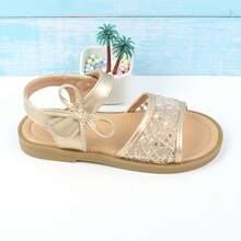 Giày cho bé gái, giày trẻ em, dép xăng đan vàng cho bé gái, giày cho trẻ mới biết đi, dép xăng đan đế bằng cho trẻ em, giày công chúa - Vàng - Xem 6