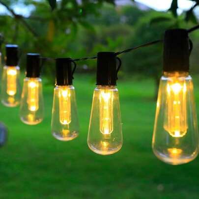 1 bóng đèn LED năng lượng mặt trời thông minh 10/20/30 bóng, đèn trang trí Giáng sinh ngoài trời, bóng đèn trang trí vòng hoa ngày lễ cổ điển, đèn dây trang trí sân vườn, hiên nhà, chòi nghỉ mát, khu cắm trại.