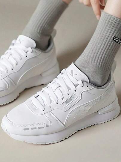  Giày thể thao cổ thấp PUMA R78, unisex, màu trắng
