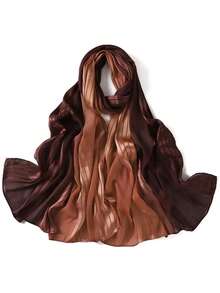 1pc Women's Elegant Textured Satin Patchwork Pleated Soft Ombre Hijab - Multicolor - View 3