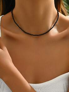 1pc Women's Jelly Color Minimalist Beaded Necklace - Black - N386 - View 3
