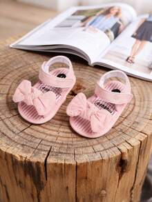 1 Đôi dép vải bố buộc nơ cho bé gái, thiết kế quai cài, dép xăng đan đế bằng dễ thương, thích hợp cho mùa hè, dép xăng đan cho bé gái sơ sinh và trẻ nhỏ, giày mùa hè - Hồng - Xem 4