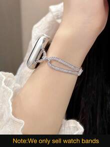 1 chiếc dây đeo đồng hồ nữ màu bạc thời trang hình chữ D đính đá toàn bộ, phù hợp với các kích thước 38/40/41/44/45/49/42/46mm S11/SE3/Ultra3/Ultra/SE/SE2/10/9/8/7/6/5/4/3/2/1 - Bạc [Vòng tay hình chữ D] - Xem 6