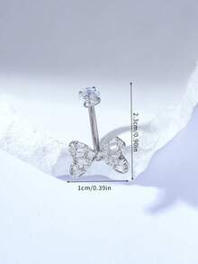 1件装 G23 钛金属时尚精致蝴蝶肚脐环（女士款） - 銀色 - 查看 4