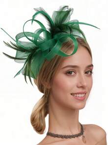 1 pezzo Cappello vintage da donna stile anni '20, '30, '50, affascinante, con fascinator e velo floreale, adatto per matrimoni, tè pomeridiani, estate, spiaggia - Verde - Visualizzare 8