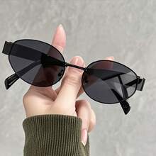 一副男士专属金色镜框椭圆形茶色镜片全金属防紫外线时尚眼镜，酷炫帅气，适合自驾游和商务出行。 - 彩色 - 查看 3