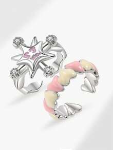 Anillo de corazón esmaltado para mujer, de moda, vintage, con forma de cruz, personalizado, anillo abierto, nicho, estilo genial, anillo para el dedo índice - Multicolor - Ver 10