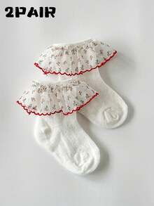 2 Pairs 3D Floral Ruffle Princess Baby Girls Socks - Multicolor - View 8