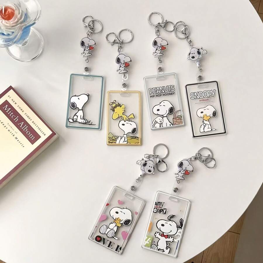 1个花生漫画卡通伸缩式证件卡套，可爱学生公交/地铁卡套，圣诞礼物，款式随机 - 彩色 - 查看 1