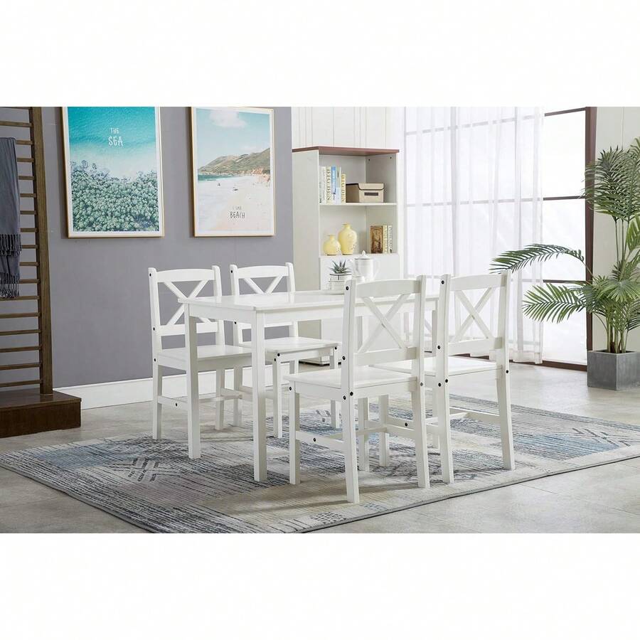 Direct Classic Solid Wooden Dining Table And 4 Chairs Set Kitchen Home - White - View 1