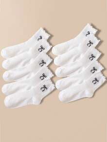 10 đôi tất nơ xếp ly Kawaii | Tất cổ ngắn bằng cotton mềm mại với viền ren | Phong cách ngọt ngào Y2K, hoàn hảo cho mùa xuân, hè và thu. - Nhiều màu - Xem 9