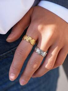 Frminee 2个/1个螺旋漩涡设计，18k镀金不锈钢开口环，波西米亚风格，简约独特设计，防水，适合日常佩戴和度假。 - 彩色 - 查看 4