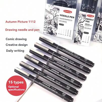 3/6/9/15pcs Black Micro-Tip Waterproof Fine Liner Pens, Suitable For Artists, Illustrations, Sketching, Anime, Comics, Technical Drawings