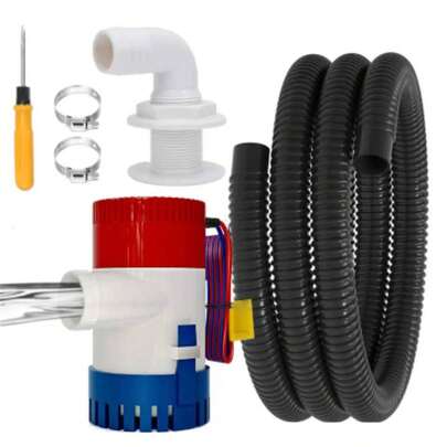 Kit de bomba de sentina, kit de instalación de bomba de sentina de 1-1/8 pulgadas de diámetro, bomba de agua de sentina para barco, bomba de agua de sentina eléctrica de 12 V 1100 gph, manguera de 6