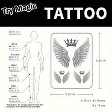 天使翅膀临时纹身贴纸 - 逼真、防水、易于佩戴，可持续1-2周 - 精心制作的身体艺术 - 黑色 - 查看 5