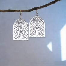 水波纹薄荷绿几何镂空拱形耳坠，女士款，亚克力双层组合3D效果独特耳环，春夏礼物 - 彩色 - 查看 15