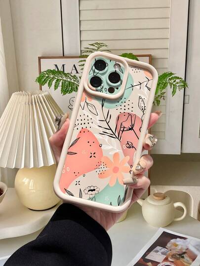 Compatible With IPhone 17, 17 Pro, 17 Pro Max, Air 16, 15, 14, 13, 12, 11 / S26, S25, S24, S23 / / / / HONOR, 1pc Fashionable Spring Fresh Color Block Floral Pattern Beige Agate Stair Anti-Slip Shockproof Anti-Fingerprint Phone Protective Case