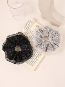 1个黑色/灰色法式压纹发圈，适合日常佩戴，多功能高端马尾辫发圈 - 彩色 - 查看 7