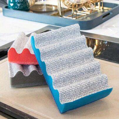 1/3 piezas Almohadillas de limpieza resistentes a los arañazos y de doble cara - Resistentes a la oxidación, abrasivas gruesas, material de PVC multicolor - Adecuadas para parrilla de exterior, fregadero de cocina, utensilios de cocina de metal | Limpieza de primavera, preparación para la temporada de barbacoa, organización del hogar en Pascua, uso doméstico multiusos, superficie duradera