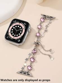 1 pieza Correa con cuentas de vidrio con forma de estrella para niñas, adecuada para Apple Watch Band 5/6/7/8/9 Pulsera de reloj inteligente - Multicolor - Ver 6