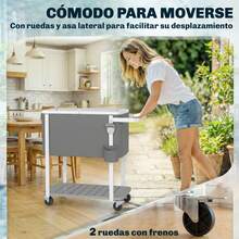 Outsunny Carrito Nevera de 56L con Ruedas, Carro de Bebidas con Estante, Abrebotellas, Recogetapas, Drenaje y Asa, Mesa Nevera Jardín Exterior para Patio, Fiesta, BBQ, 84x38x83 cm, Gris - Gris - Ver 8