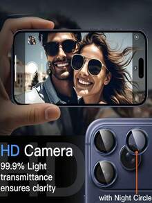 3pcs - Ultra-Clear Tempered Glass Camera Lens Protector Film Compatible With IPhone 17 Pro Max, 16/16e, 16 Pro/Pro Max, 15 Pro Max, 15 Pro, 15 Plus, 15, 14 Pro Max, 14, 14 Pro, 14 Plus, 13, 13 Pro Max, 11, 12. Smooth Surface, Strong Adhesion, With Metal Protective Ring. - Navy Blue - View 2