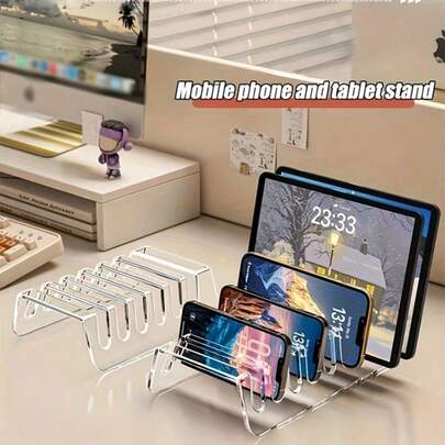 1pc Multifunctional Transparent Acrylic Storage Rack, Large Capacity Charging Stand For Phones And Tablets, Home & Office Desk Organizer, Charging Holder, Gift For Students, Back To School