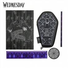MGM 一套星期三官方授权文具套装，含收纳盒、笔记本、铅笔、橡皮、尺子，时尚设计，高品质学习工具，电影周边收藏品，生日圣诞礼物 - 多色 - 查看 6