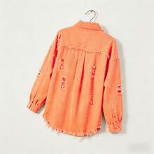 Damen Lässige Jeansbluse mit Knopfleiste, Dropped Shoulder und Langarm für den Frühling - Koralle Orange - Übersicht 3