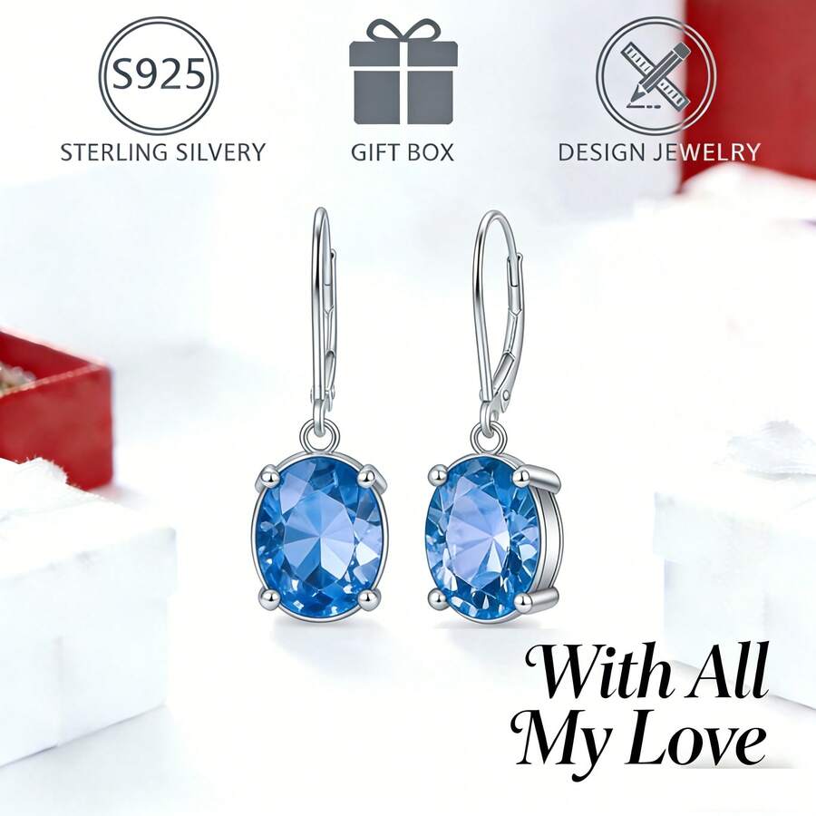 一对925纯银镶嵌立方氧化锆的优雅水滴形吊坠耳环，适合日常、休闲、派对、婚礼、节日、生日礼物等场合。