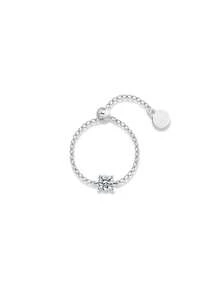 1 Pc Heart Symbol 925 Sterling Silver Moissanite Adjustable Ring 18K Gold Plated For Women Daily Wear Party Anniversary Valentine's Day Wedding Bridal Jewelry - Silver - View 12