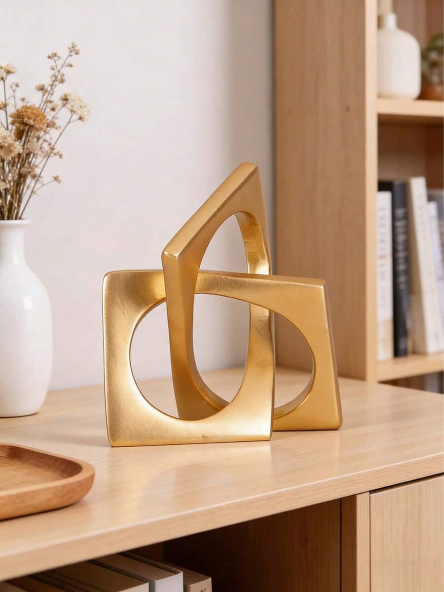 Escultura geométrica moderna, adorno dorado, adecuado para estanterías doradas, esculturas y decoraciones de escritorio geométricas, accesorios de decoración del hogar dorados y piezas decorativas cúbicas - Múltiples estilos - Ver 1