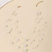 1pc Faux Pearl Tassel Sweater Chain, Multi-Layer Necklace Suitable For Women's Daily Wear - White - View 5