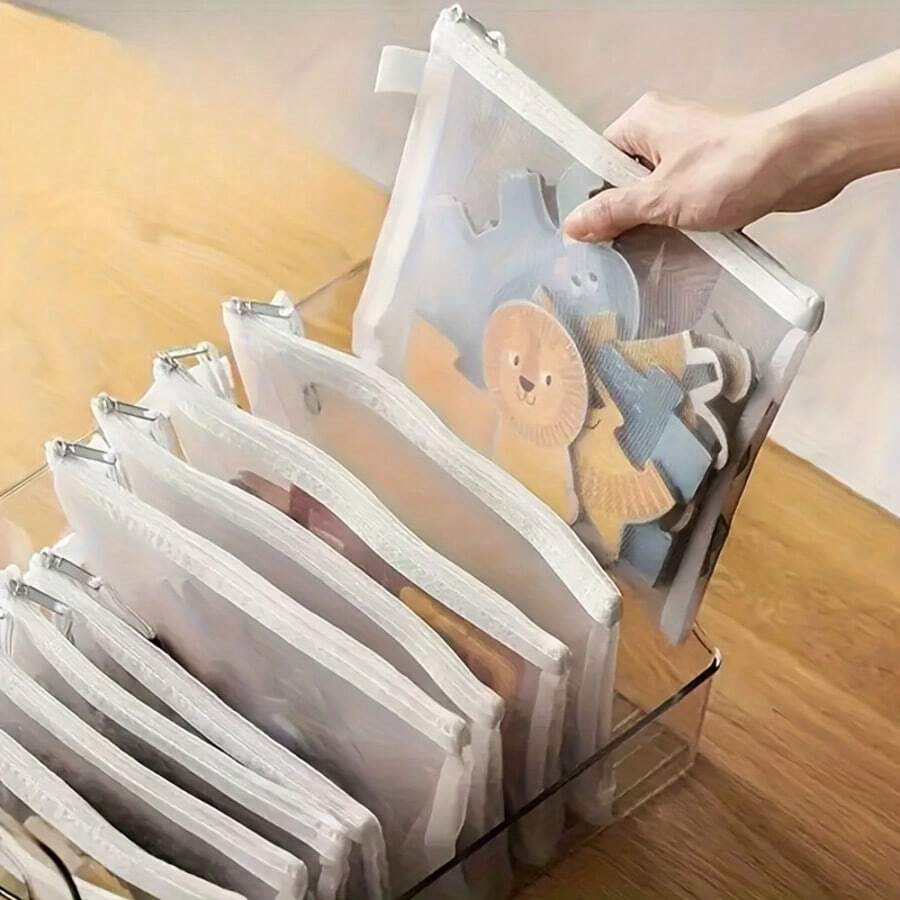 6 piezas Bolsas de almacenamiento con cordón de gran capacidad | Bolsas de malla con cremallera de nailon, bolsas transparentes para documentos, organizador de útiles educativos y de oficina, almacenamiento doméstico multiusos, maletín portátil, disponible en color crema