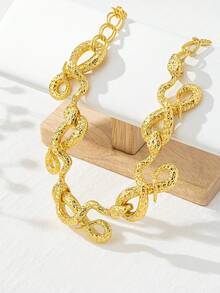1件夸张盘绕蛇形项链，女士专属，独特个性项链，高端质感颈链 - 金黃色 - 查看 4