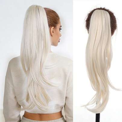 18英寸合成纤维大号发爪马尾假发，时尚女士假发，长发高马尾，浅金色，多层微卷自然马尾