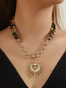 奢华复古豹纹围巾项链，简约时尚拼接心形吊坠豹纹项链 - 彩色 - 查看 10